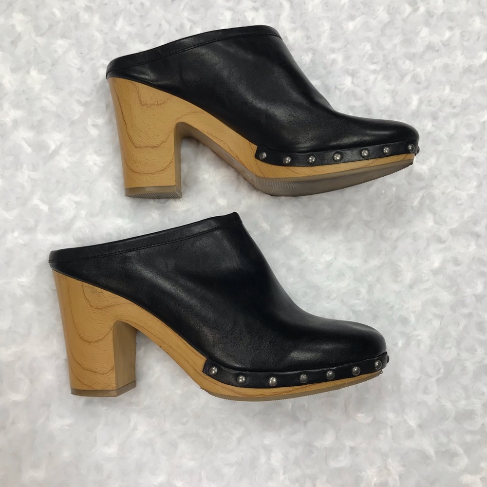 Revel Black Studded Slip On Mules Size 10